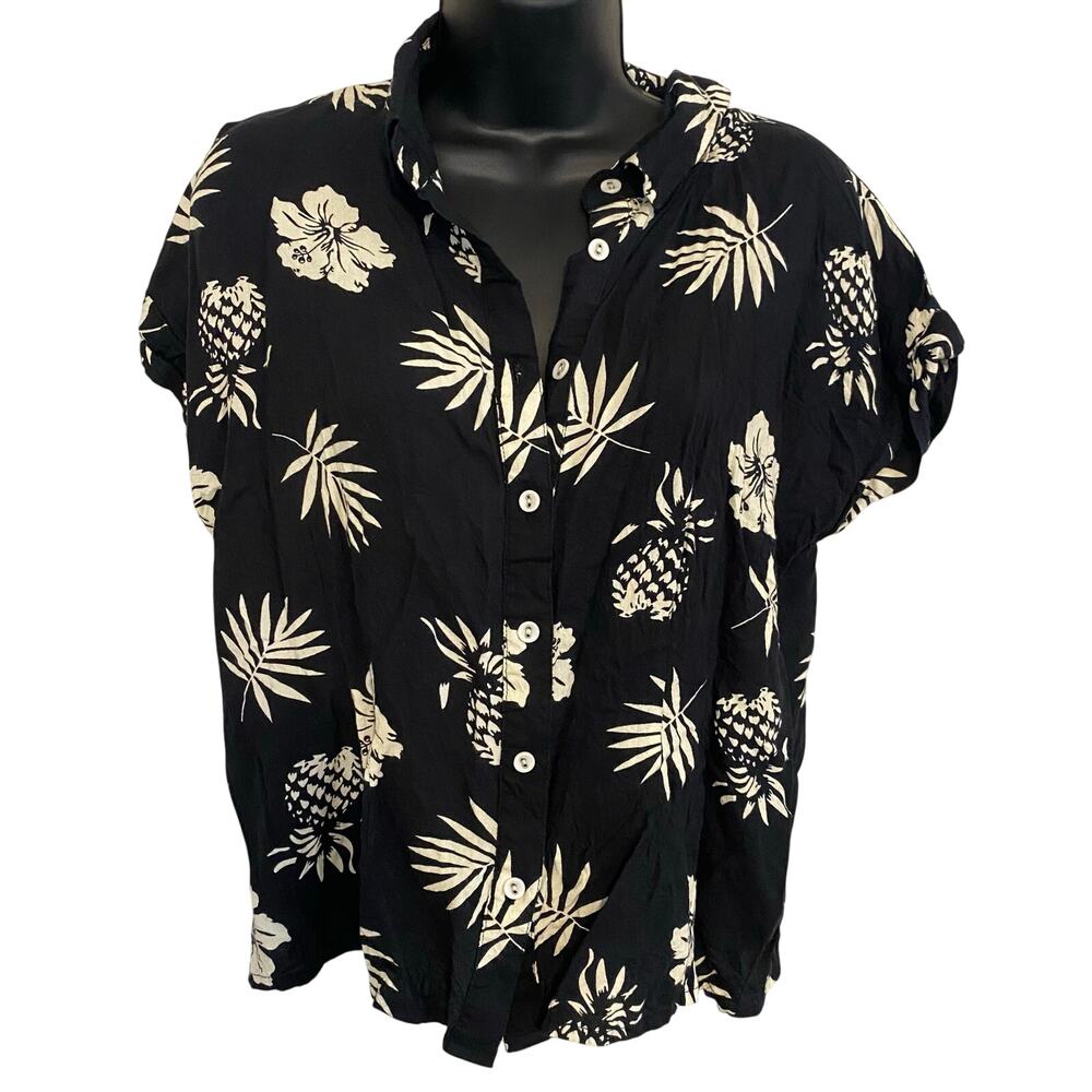 Hell Bunny Hawaiian Button Down Short Sleeve Womens Sz Medium Retro Rockabilly